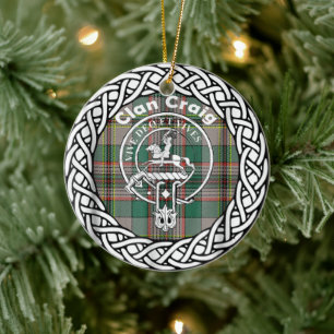 Scottish Clan Craig Tartan and Crest Ceramic Tree Decoration