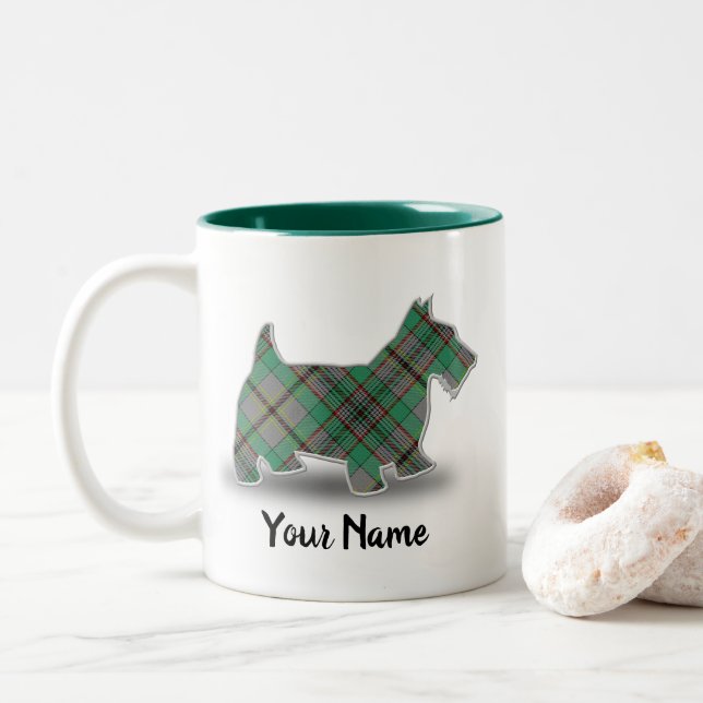 Scottish Clan Craig Tartan Scottish Terrier Two-Tone Coffee Mug (With Donut)