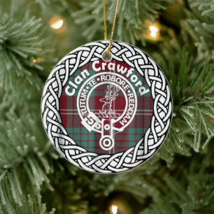 Scottish Clan Crawford Tartan and Crest Ceramic Tree Decoration