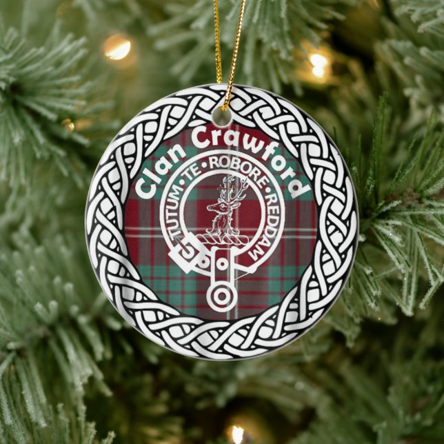 Scottish Clan Crawford Tartan and Crest Ceramic Tree Decoration (Tree)