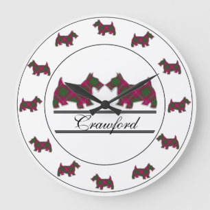 Scottish Clan Crawford Tartan Plaid Scottie Dogs Large Clock