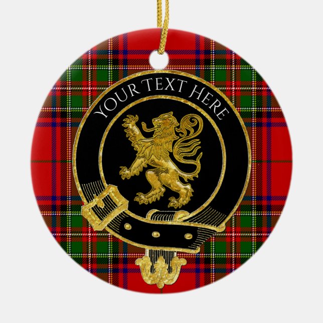 Scottish Clan Crest Lion Tartan Ceramic Tree Decoration (Front)
