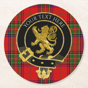 Scottish Clan Crest Lion Tartan Round Paper Coaster
