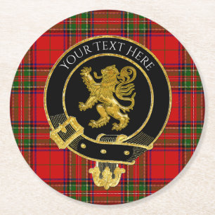 Scottish Clan Crest Rampart Tartan Round Paper Coaster