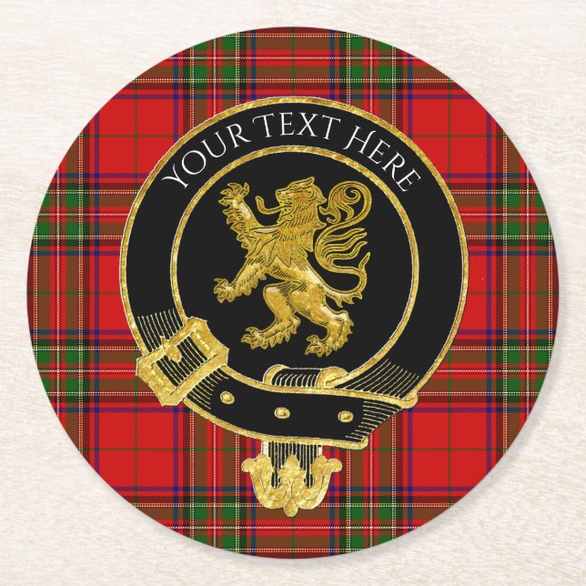 Scottish Clan Crest Rampart Tartan Round Paper Coaster (Front)