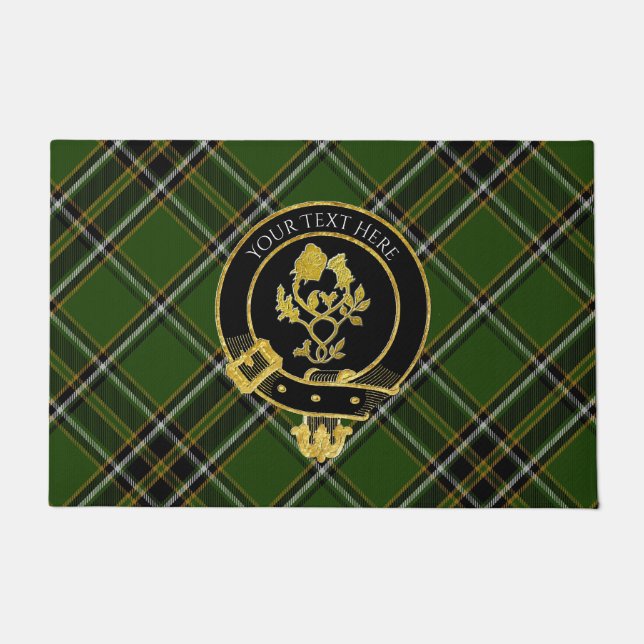 Scottish Clan Crest Rose Thistle Tartan Doormat (Front)