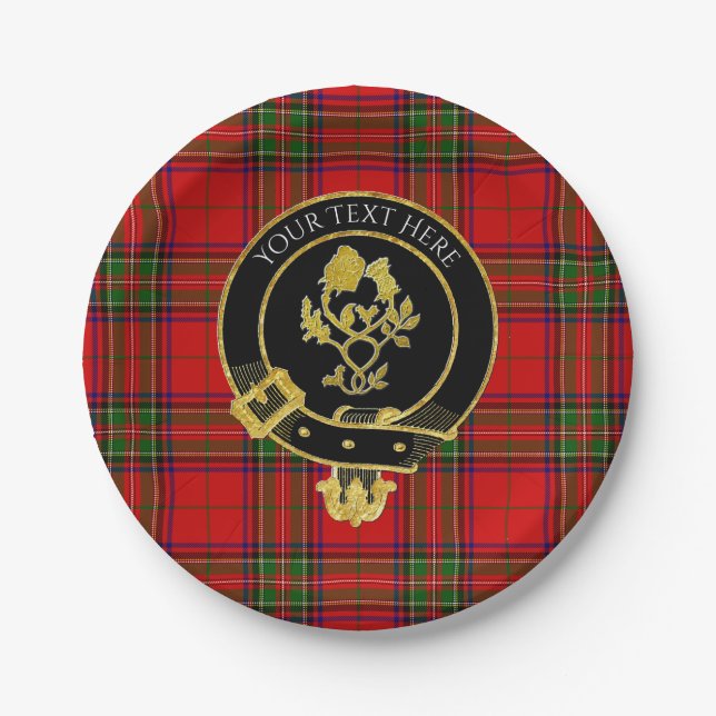 Scottish Clan Crest Rose Thistle Tartan Paper Plate (Front)
