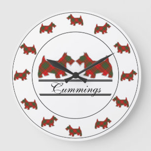 Scottish Clan Cumming Red Tartan Scottie Dogs Large Clock