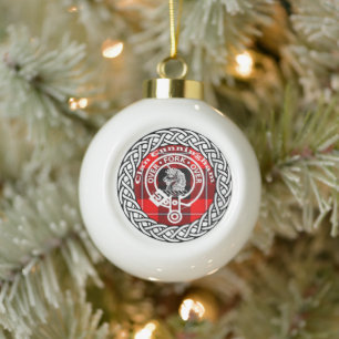 Scottish Clan Cunningham Tartan and Crest Ceramic Ball Christmas Ornament