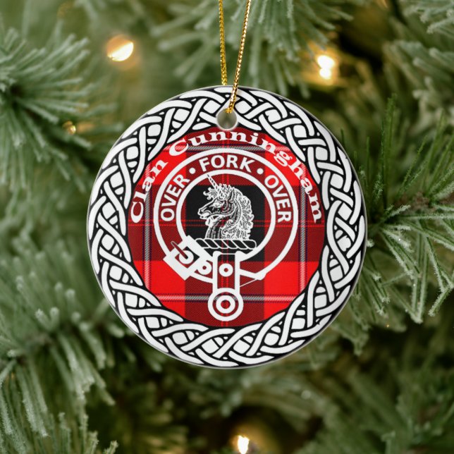 Scottish Clan Cunningham Tartan and Crest Ceramic Tree Decoration (Tree)