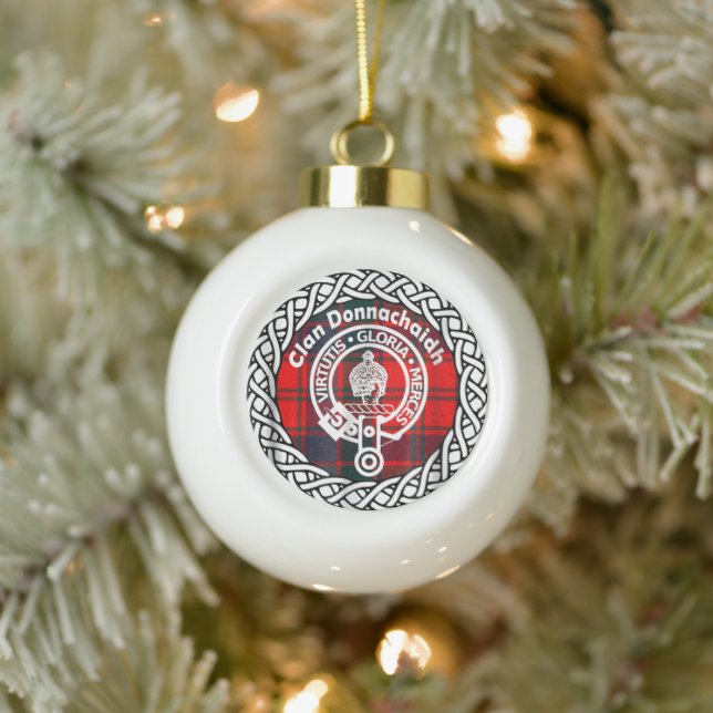 Scottish Clan Donnachaidh Tartan and Crest Ceramic Ball Christmas Ornament (Tree)