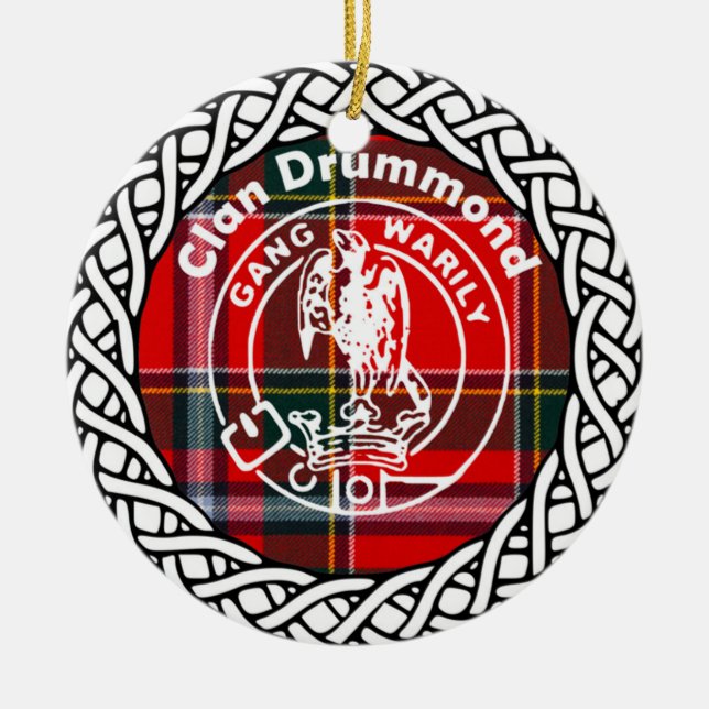 Scottish Clan Drummond Tartan and Crest Ceramic Tree Decoration (Front)