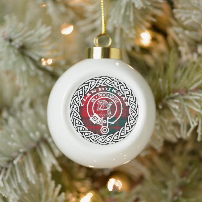 Scottish Clan Dunbar Tartan and Crest Ceramic Ball Christmas Ornament (Tree)