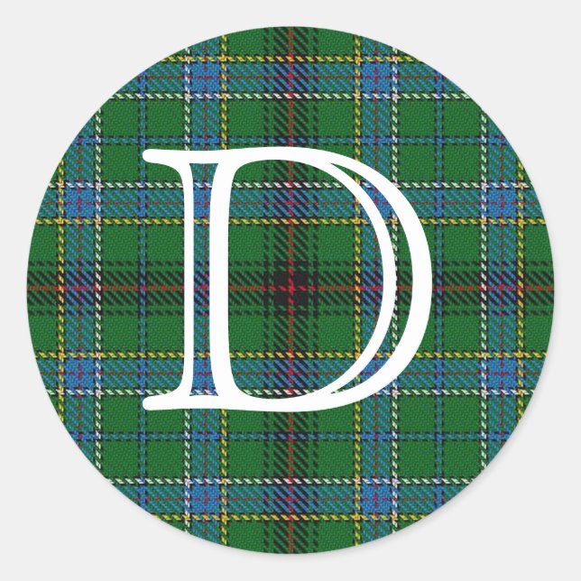 Scottish Clan Duncan Tartan With Monogram Classic Round Sticker (Front)