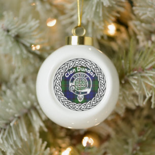 Scottish Clan Dundas Tartan and Crest Ceramic Ball Christmas Ornament