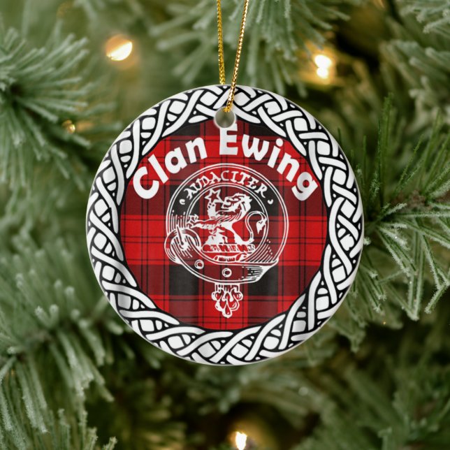 Scottish Clan Ewing Tartan and Crest Ceramic Tree Decoration (Tree)