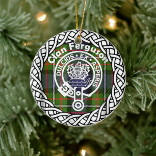 Scottish Clan Ferguson Tartan and Crest Ceramic Tree Decoration