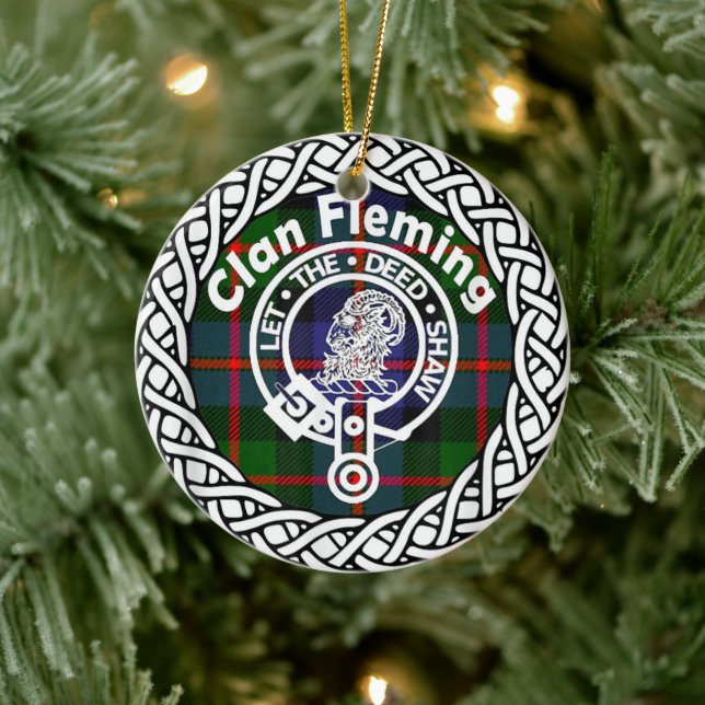 Scottish Clan Fleming Tartan and Crest Ceramic Tree Decoration (Tree)
