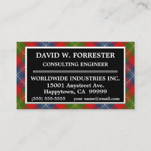 Scottish Clan Forrester Tartan Plaid Business Card