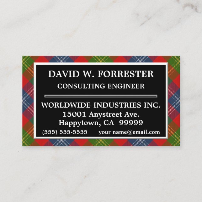 Scottish Clan Forrester Tartan Plaid Business Card (Front)