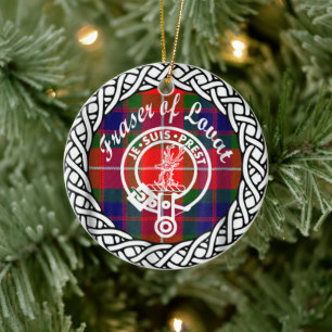 Scottish Clan Fraser of Lovat Tartan and Crest Ceramic Tree Decoration
