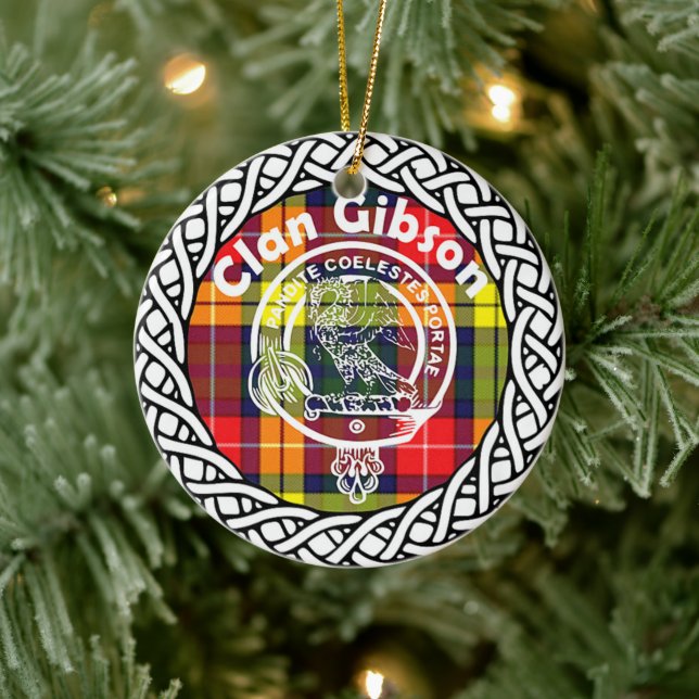Scottish Clan Gibson Tartan and Crest Ceramic Tree Decoration (Tree)