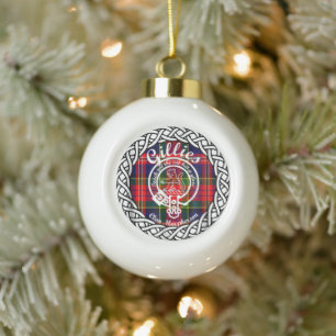 Scottish Clan Gillies Tartan and Crest Ceramic Ball Christmas Ornament