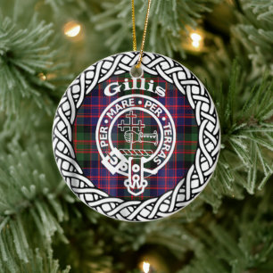 Scottish Clan Gillis Tartan and Crest Ceramic Tree Decoration