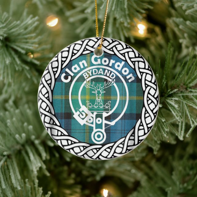 Scottish Clan Gordon Tartan and Crest Ceramic Tree Decoration (Tree)