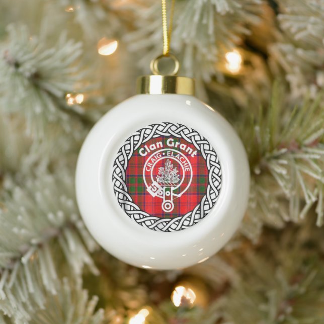 Scottish Clan Grant Tartan and Crest Ceramic Ball Christmas Ornament (Tree)