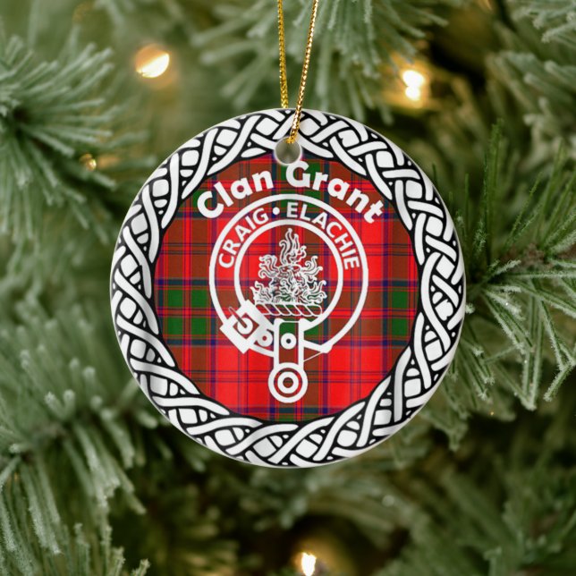 Scottish Clan Grant Tartan and Crest Ceramic Tree Decoration (Tree)