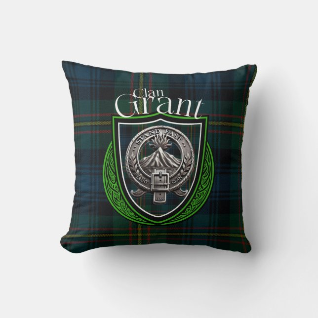 Scottish Clan Grant Tartan and Crest Cushion (Front)