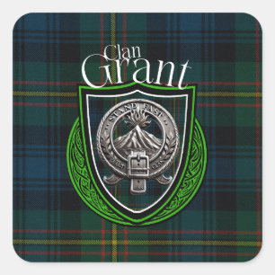 Scottish Clan Grant Tartan and Crest Square Sticker