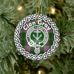 Scottish Clan Grey Tartan and Crest Ceramic Tree Decoration