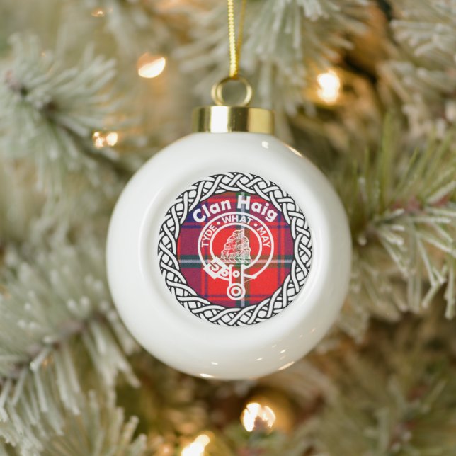 Scottish Clan Haig Tartan and Crest Ceramic Ball Christmas Ornament (Tree)