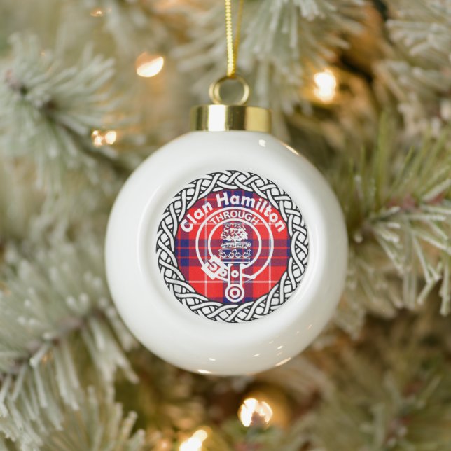 Scottish Clan Hamilton Tartan and Crest Ceramic Ball Christmas Ornament (Tree)