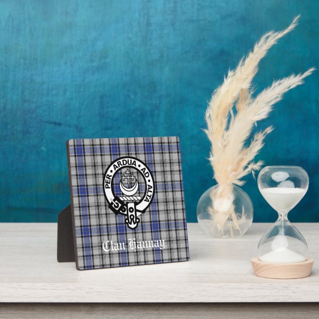Scottish Clan Hannay Crest Badge and Tartan Custom Plaque (Insitu)