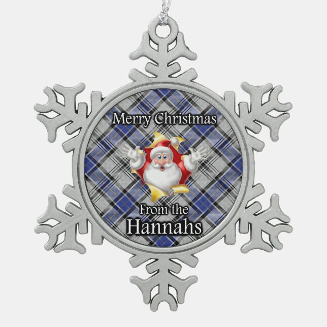 Scottish Clan Hannay Hannah Tartan Christmas Snowflake Pewter Christmas Ornament (Front)