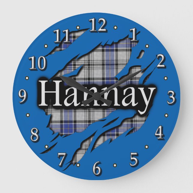 Scottish Clan Hannay Tartan Large Clock (Front)