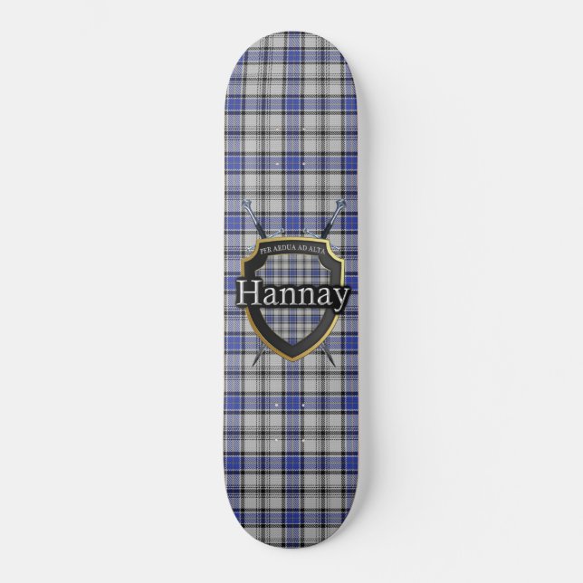Scottish Clan Hannay Tartan Shield Skateboard (Front)