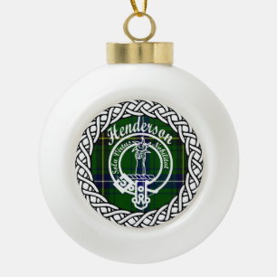 Scottish Clan Henderson Tartan and Crest Ceramic Ball Christmas Ornament