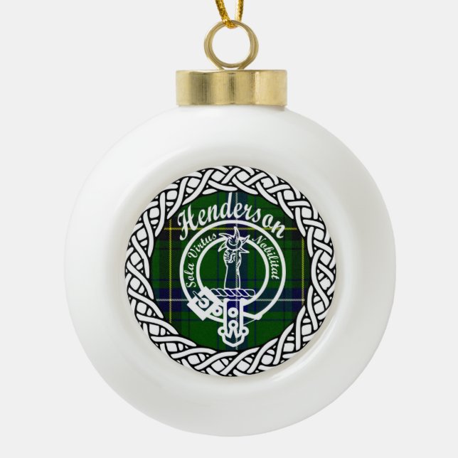 Scottish Clan Henderson Tartan and Crest Ceramic Ball Christmas Ornament (Front)