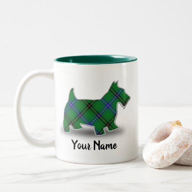 Scottish Clan Henderson Tartan Scottish Terrier Two-Tone Coffee Mug (With Donut)
