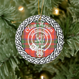 Scottish Clan Heron Tartan and Crest Ceramic Tree Decoration
