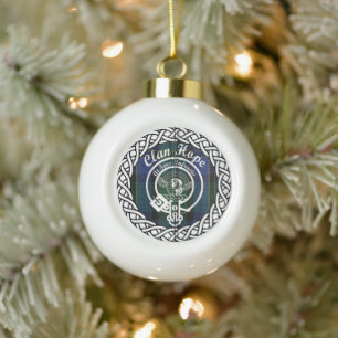 Scottish Clan Hope Tartan and Crest Ceramic Ball Christmas Ornament