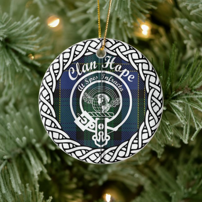 Scottish Clan Hope Tartan and Crest Ceramic Tree Decoration (Tree)