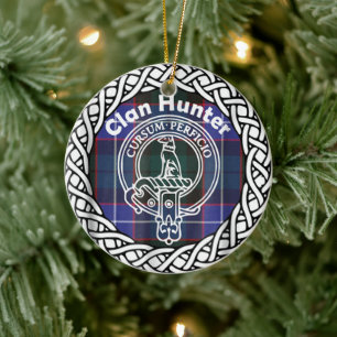 Scottish Clan Hunter Tartan and Crest Ceramic Tree Decoration