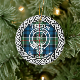 Scottish Clan Ingram Tartan and Crest Ceramic Tree Decoration