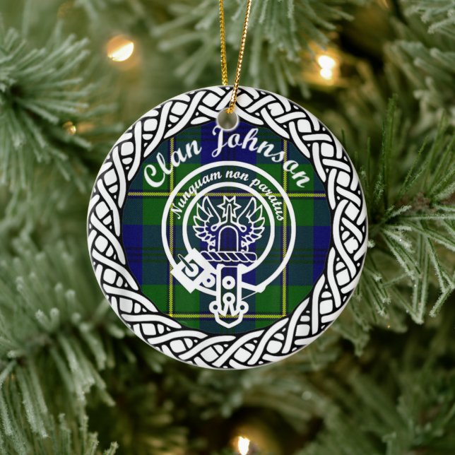 Scottish Clan Johnson Tartan and Crest Ceramic Tree Decoration (Tree)