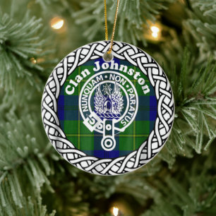Scottish Clan Johnston Tartan and Crest Ceramic Tree Decoration